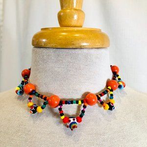 Art Glass Bead Choker Necklace